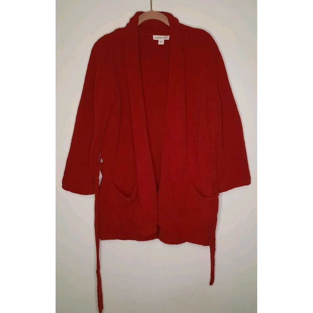 Coldwater Creek Womens Cardigan Sweater Red Open Front Size Small